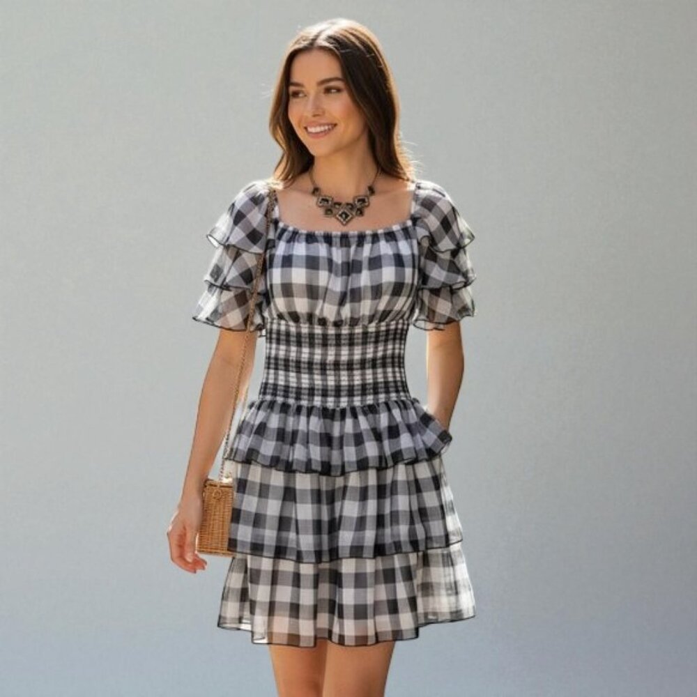 NWT BELLEVUE THE LABEL Bethany Mini Dress in Black and White
